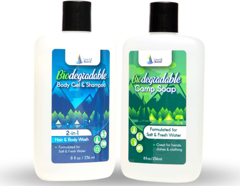 Biodegradable Shampoo  Body Wash Organic 8 oz and Camp Soap 8 oz Bottle Soap Bundle (2 Items) For Fresh  Salt Water, No Dies or Fragrances, Organic Body Wash, Travel Size Body Wash, Travel Shampoo