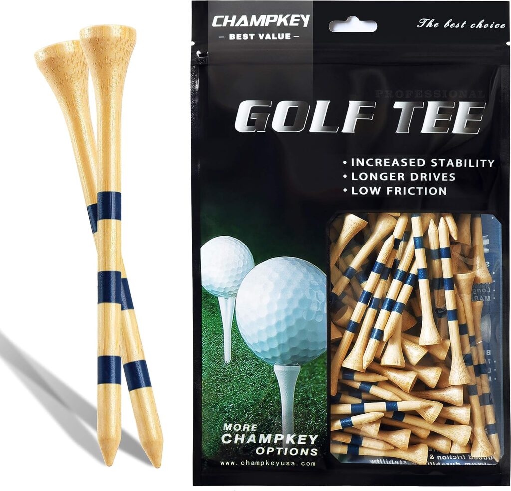 CHAMPKEY Premium Bamboo Golf Tees Pack of 120 (2-3/4  3-1/4 Available) | Friendly Biodegradable Material, More Durable and Stable