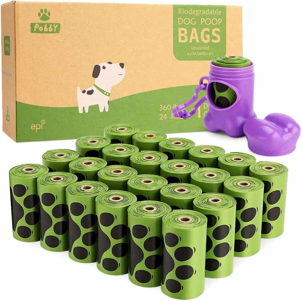 Dog Poop Bag 24 Rolls, Biodegradable Poop Bags for Dogs, Dog Poop Bags Refills, Dog Bags for Poop Unscented Refill Rolls, 9 X 13 Durable Thick Doggy Poop Bags (360-count) Includes Dispenser by PobbY