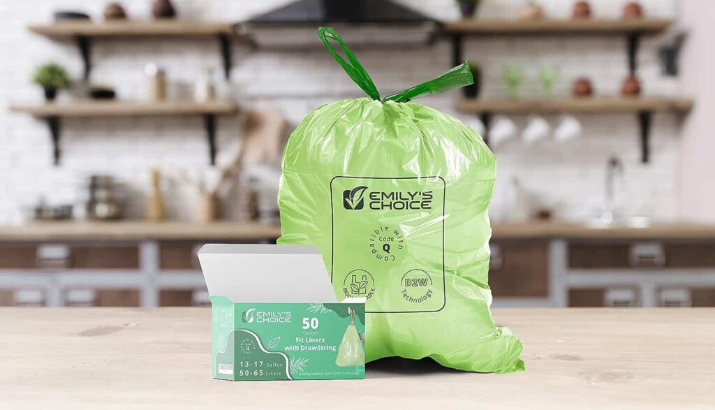 Emilys Choice Heavy Duty Biodegradable Tall Kitchen Trash Bag Code Q (50 count) with D2W Technology, Custom Fit Trash Bag compatible with Simplehuman Code Q trash bins, 50-65L / 13-17 Gallons, ATSM 6954,1.2 Mil / 30 Micron Thickness