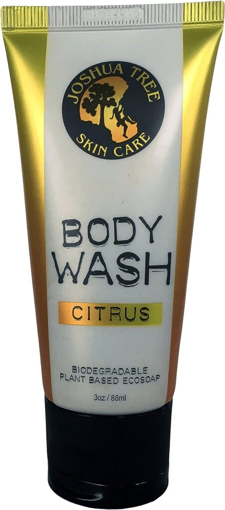 Joshua Tree 3 oz. Body Wash, Shampoo - Biodegradable Plant Based Eco Soap with Organic Ingredients (Citrus)