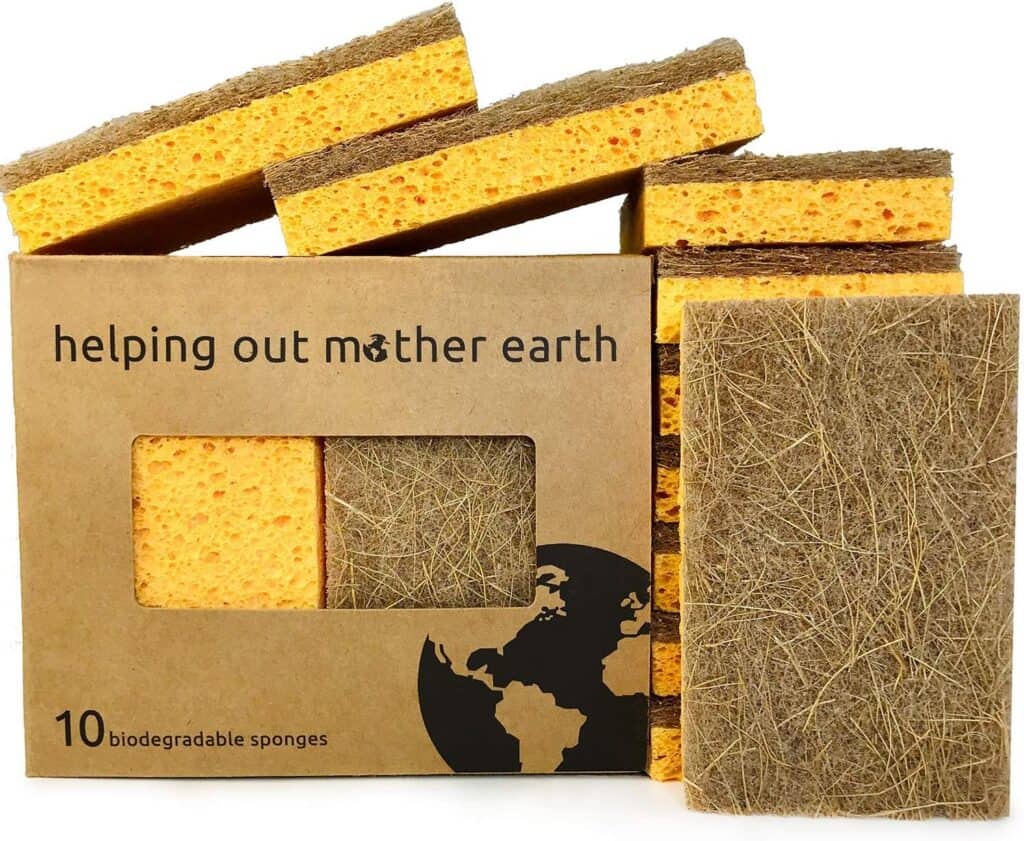 Natural Sponge 10 Pack - Eco Friendly Kitchen Sponge for Sustainable Living | Biodegradable Plant Based Cleaning Dish Sponge