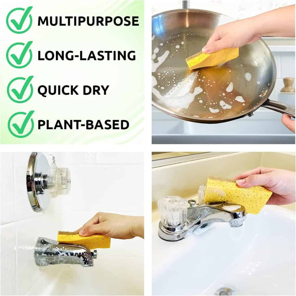 Natural Sponge 10 Pack - Eco Friendly Kitchen Sponge for Sustainable Living | Biodegradable Plant Based Cleaning Dish Sponge
