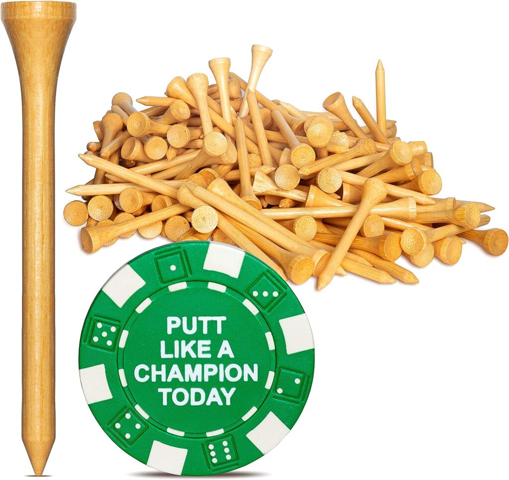 Wedge Guys Bamboo Golf Tees 2-3/4 Inch - 250, 500 or 1000 - Free Ball Marker - Stronger Than Wood Tees Biodegradable  Less Friction, PGA Professional Approved, Bulk Bag