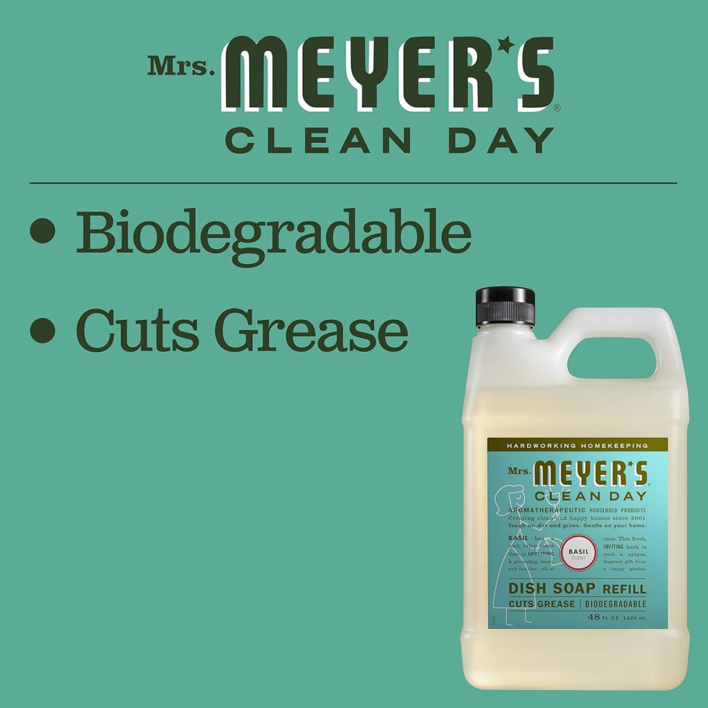 MRS. MEYERS CLEAN DAY Liquid Dish Soap Refill, Biodegradable Formula, Basil, 48 fl. oz