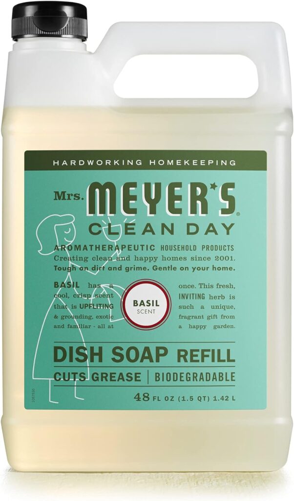 MRS. MEYERS CLEAN DAY Liquid Dish Soap Refill, Biodegradable Formula, Basil, 48 fl. oz