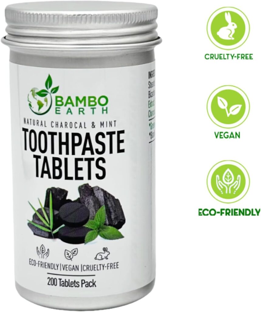 200 Pack Natural Toothpaste Tablet Bits - Chewable Mouthwash Whitening Burts Bees Bite Tablets for Teeth SLS  Fluoride Free Eco  Travel Friendly with Zero Waste Packaging - Mint  (Watermelon)