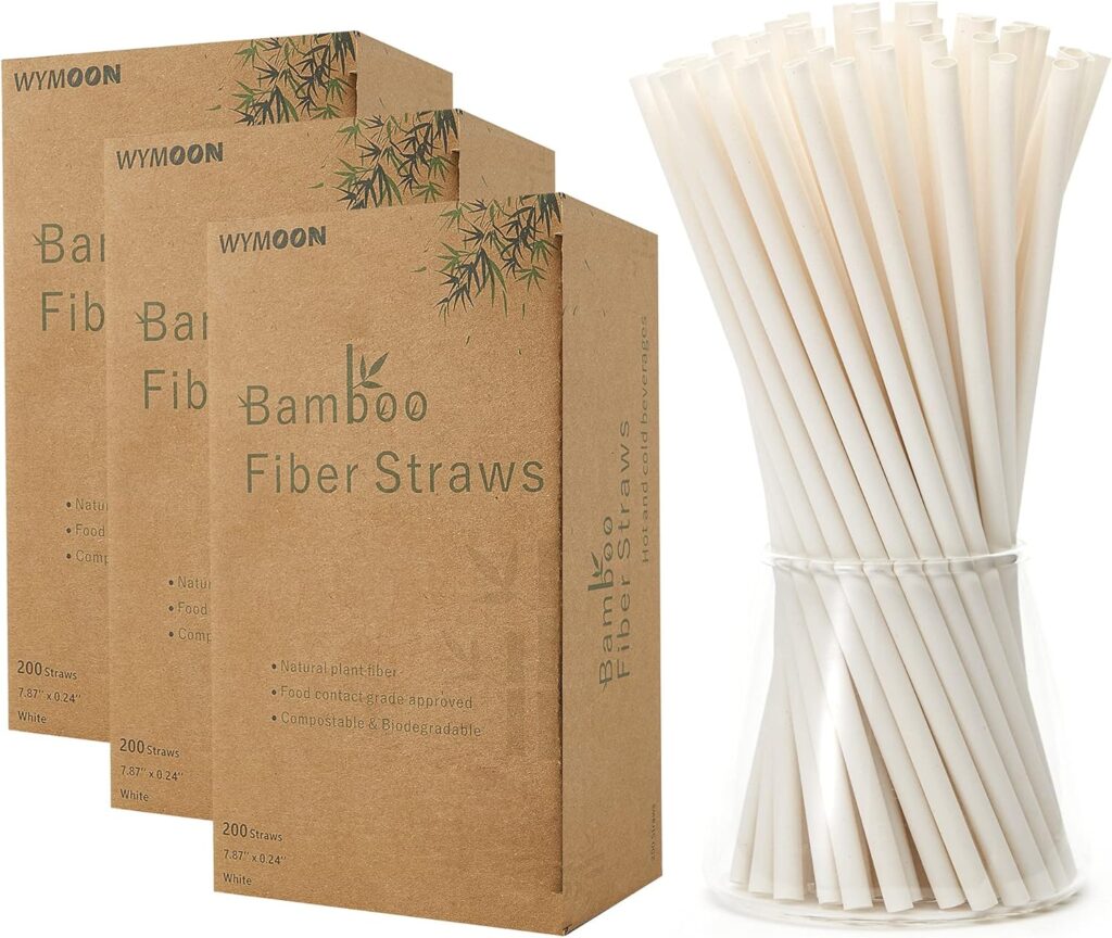 Biodegradable Bamboo Fiber Straws | 200 PCS 7.8 Compostable Eco-Friendly Drinking Straws Disposable | Durable for Hot  Cold Drinks