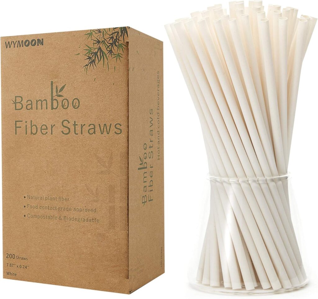 Biodegradable Bamboo Fiber Straws | 200 PCS 7.8 Compostable Eco-Friendly Drinking Straws Disposable | Durable for Hot  Cold Drinks