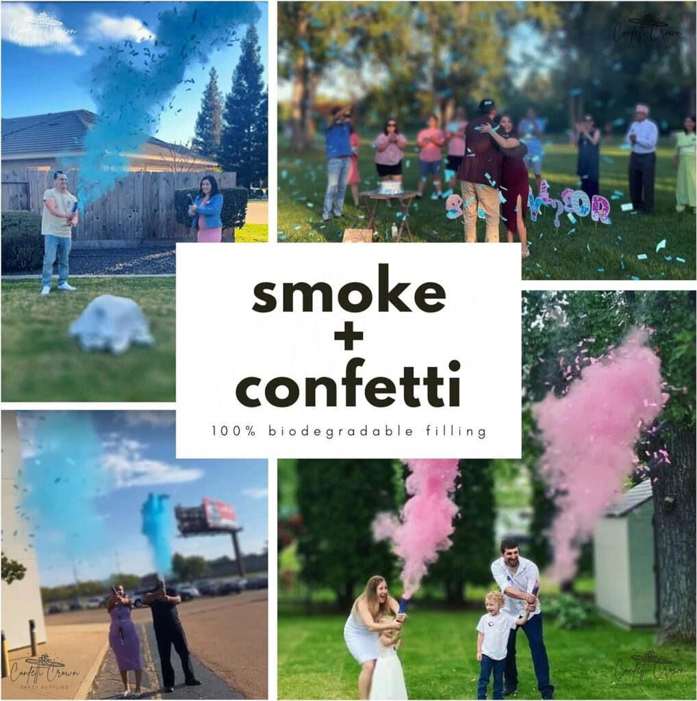 Confetti Crown Baby Gender Reveal Confetti Powder Cannon | 12” [PACK OF 4] 2 Pink 2 Blue - 100% Biodegradable Confetti Powder Smoke