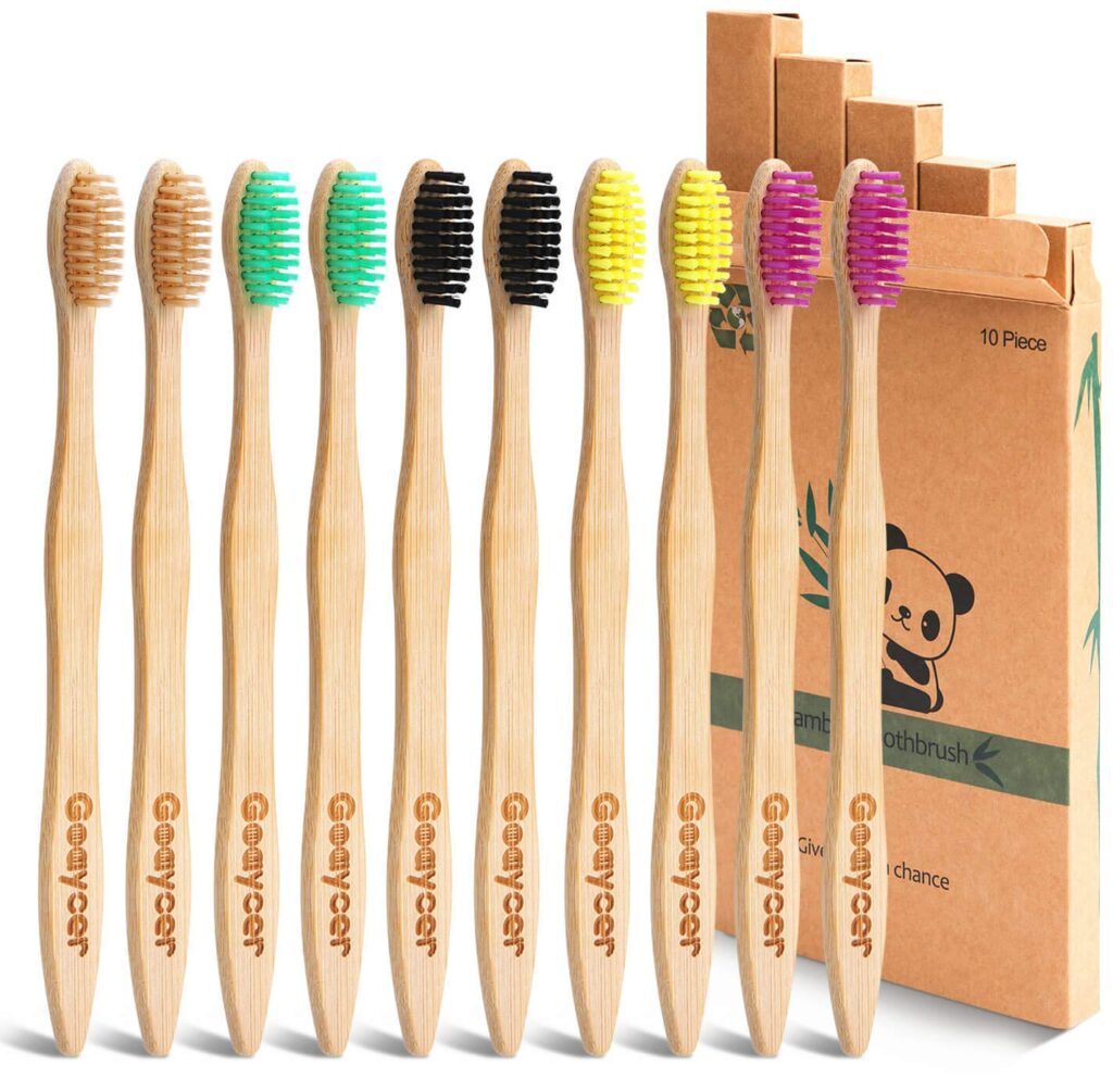 Goaycer Eco Friendly Bamboo Toothbrush, 10Pack Medium Firm Bristles Biodegradable Bulk Wooden Toothbrushes