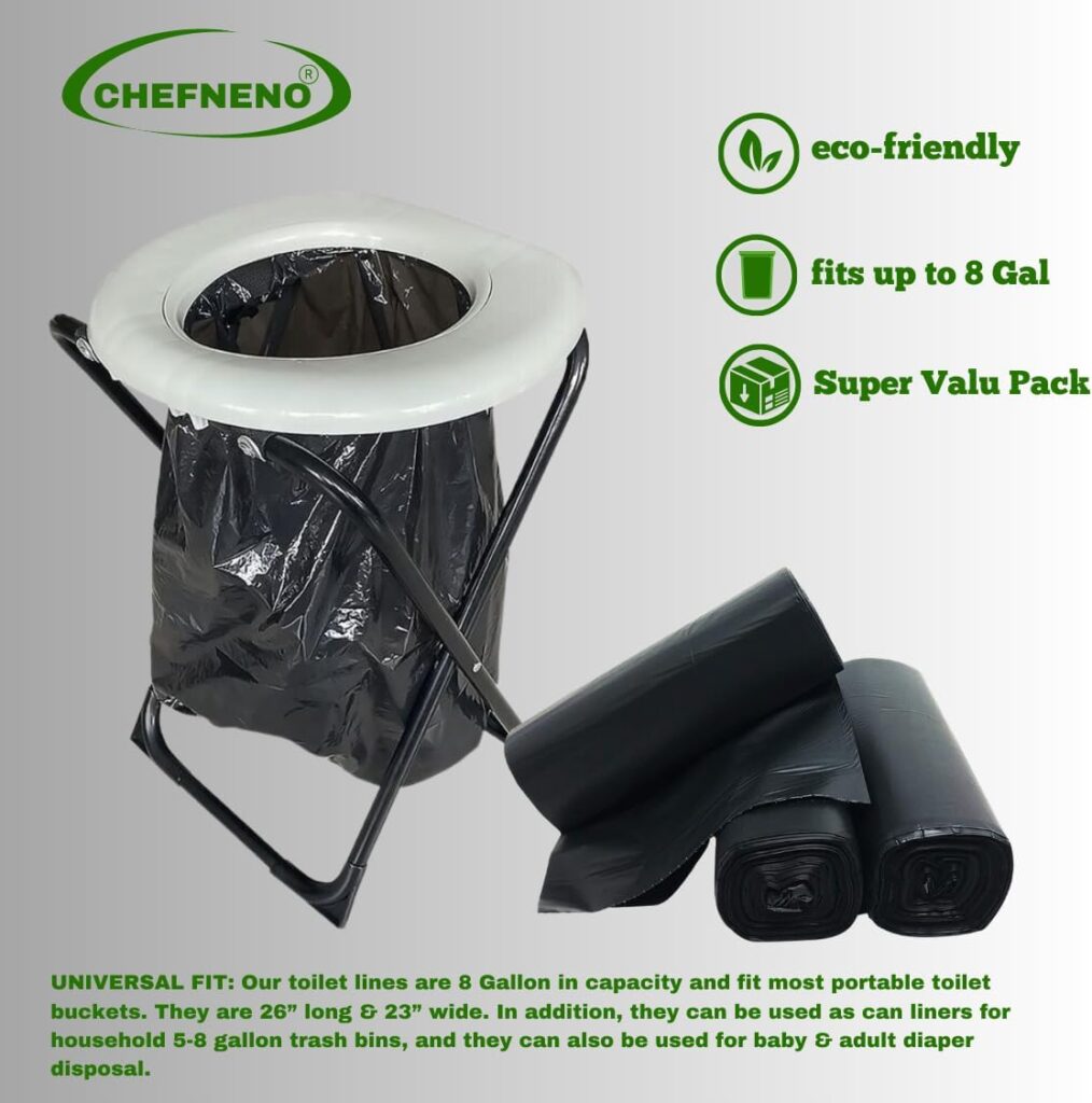 Portable Camping Waste Toilet Bags (60 Bags) 8 Gallon Black Can Liner for Travel, Camping and Outdoor Getaways (60 ct.)