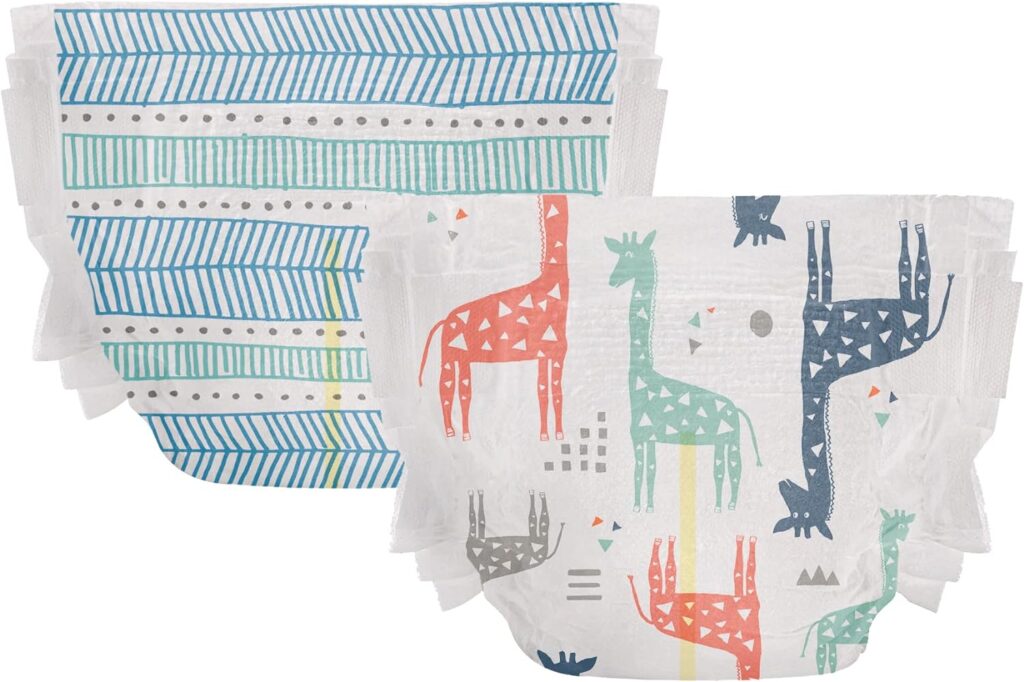 The Honest Company Clean Conscious Diapers | Plant-Based, Sustainable | Dots Dashes + Multi-Colored Giraffes | Club Box, Size Newborn, 76 Count