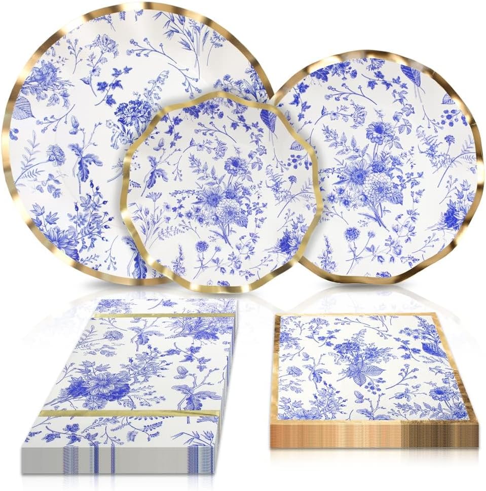 Sophistiplate 64 Piece Table Setting Kit, Elegant Disposable Paper Plates, Includes 8 Dinner Sized Plates, 8 Salad Plates, 8 App Plates, 20 Cocktail Napkins, 20 Guest Napkins, Timeless