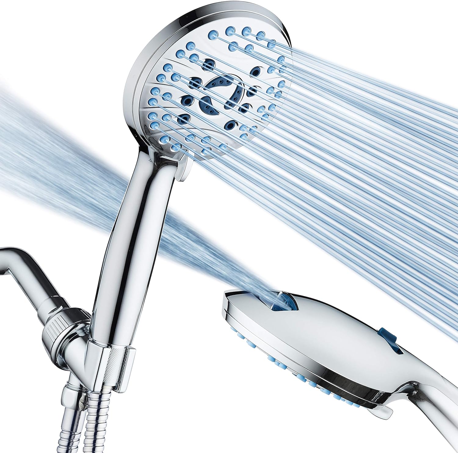 AquaCare High Pressure 8-mode Handheld Shower Head - Anti-clog Nozzles, Built-in Power Wash to Clean Tub, Tile  Pets, Extra Long 6 ft. Stainless Steel Hose, Wall  Overhead Brackets