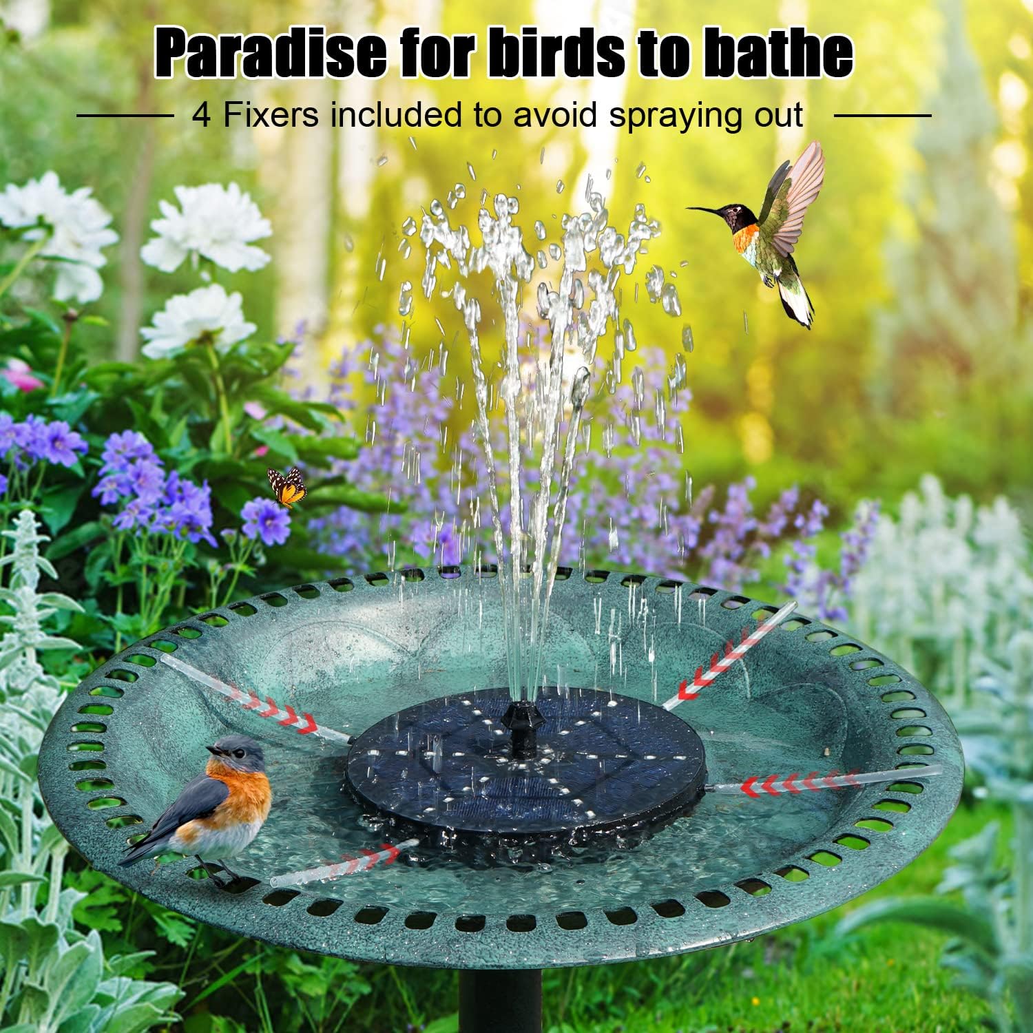 Solar Bird Bath Fountains 2024 Upgraded, 4W Solar Powered Water Fountain Pump with 4000 Battery, 7 Nozzles  4 Fixers, Colorful LED Lights for Garden, Swimming Pool, Pond, and Outdoor Decor